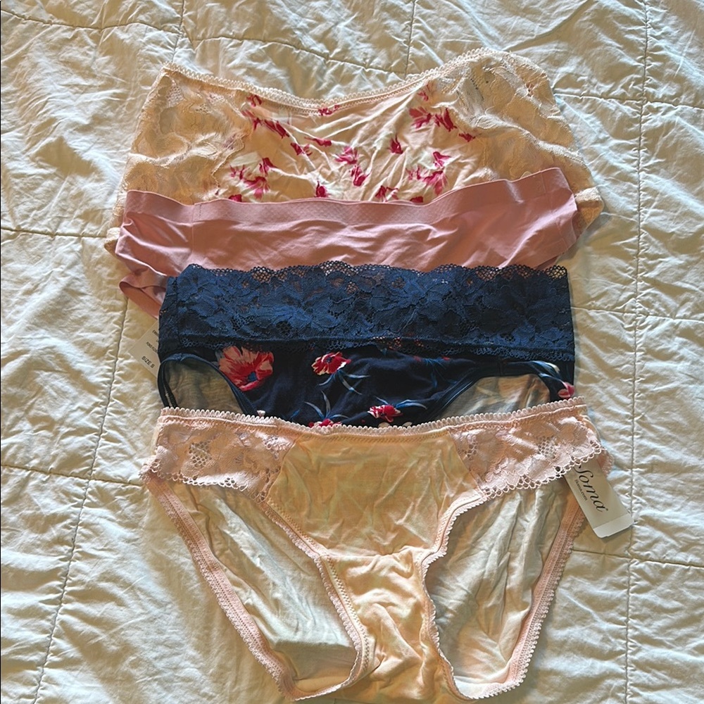 Soma Floral Lace Panty Set - Pink, Navy, Cream